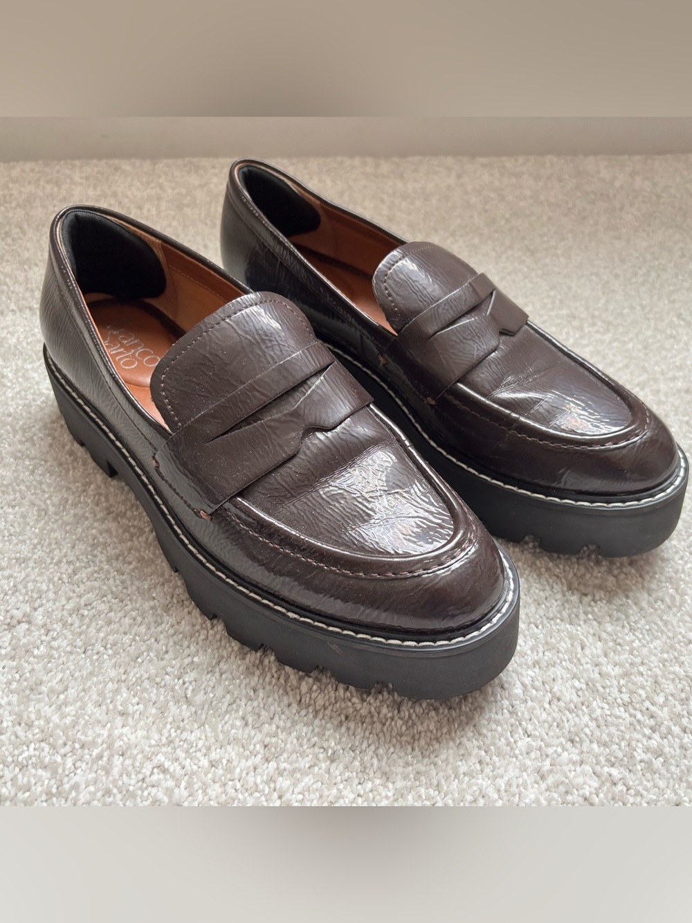 Women’s Franco Sarto brown patent leather loafers